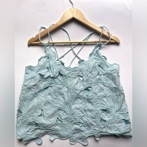 Embroidered top Light turquoise blue  Lace Spaghetti Strap Top